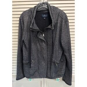 American Eagle Gray Zip‎ Up Sweat Jacket Zip Pockets Snaps Size Large Warm